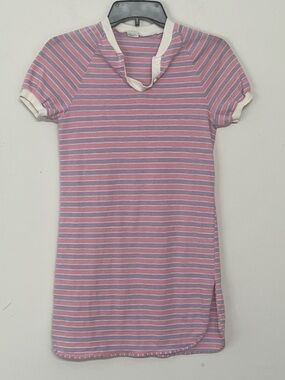 🌞 Sears JR Bazaar vintage 70s 80s Pink & Lavender Striped Short Sleeve dress XS